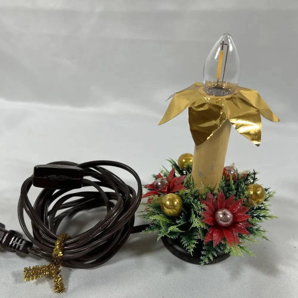Vintage Electric Christmas Window Candle Lamp Light Mercury Glass Ring Reflector